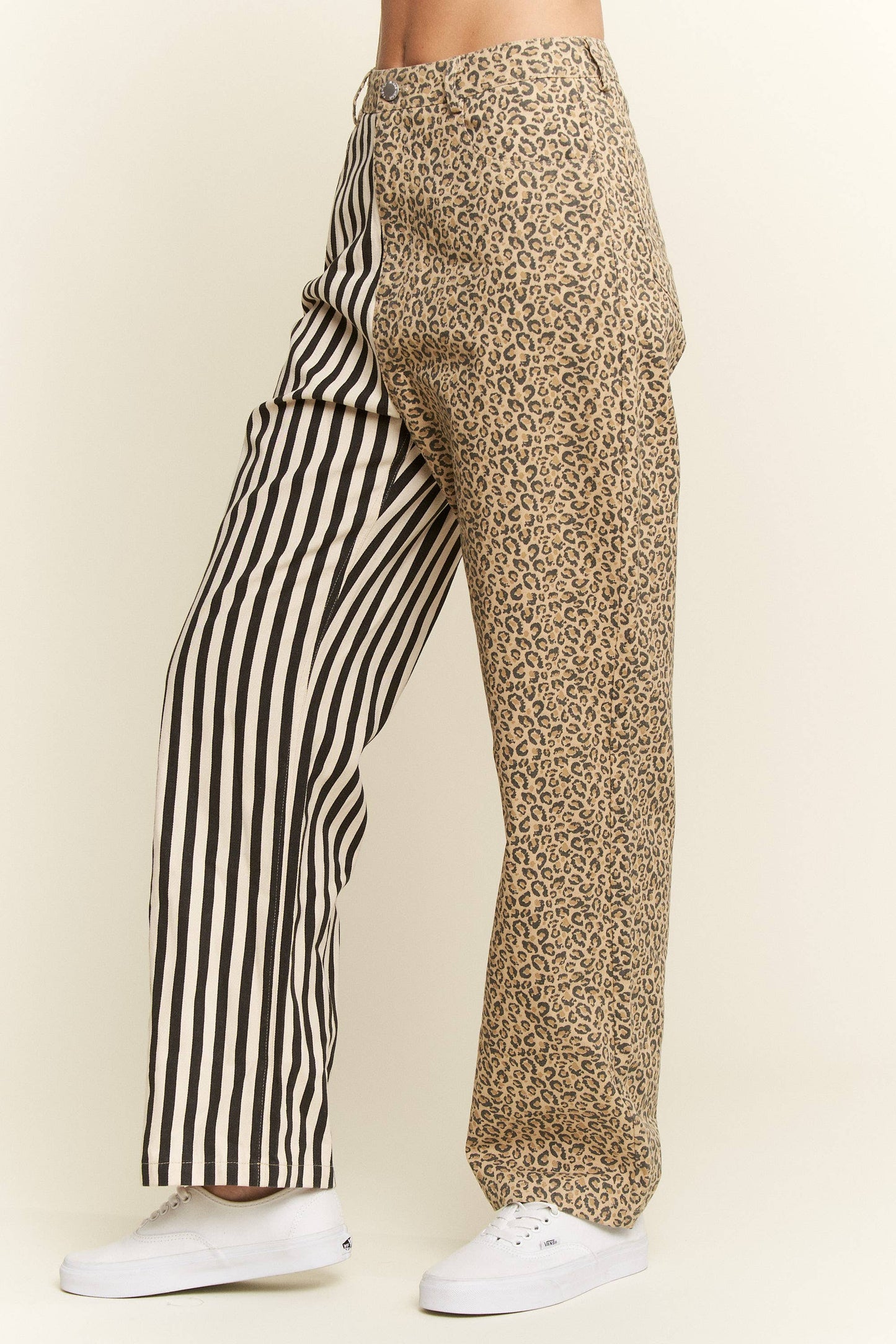 MIX & MATCH LEOPARD-STRIPE PANTS: Brown