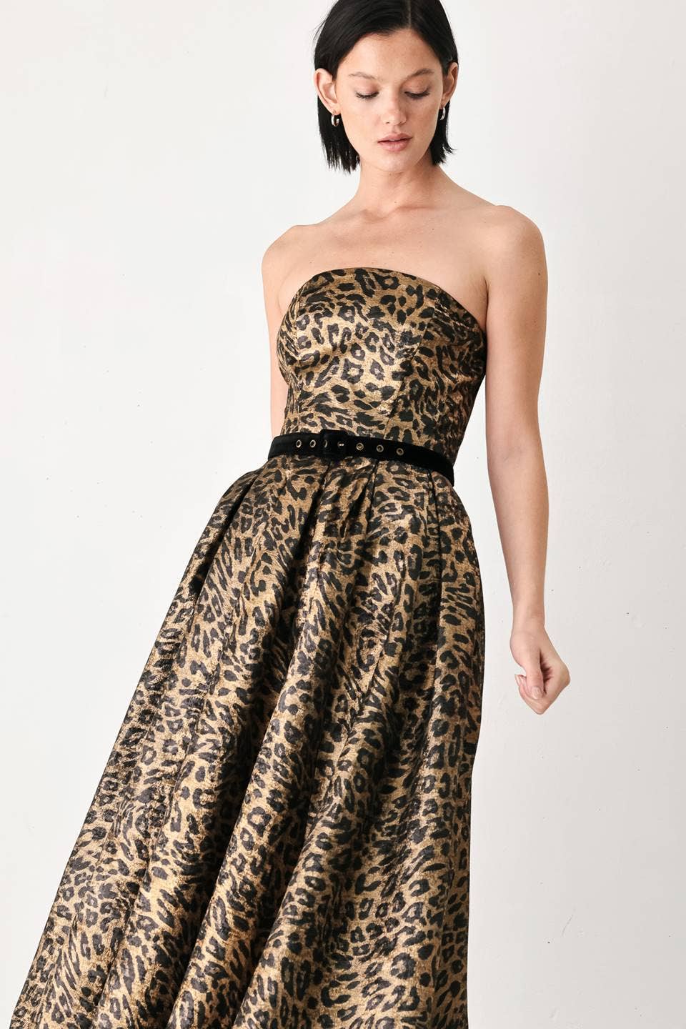 Leopard strapless midi dress - FD2382: GOLD/BLACK