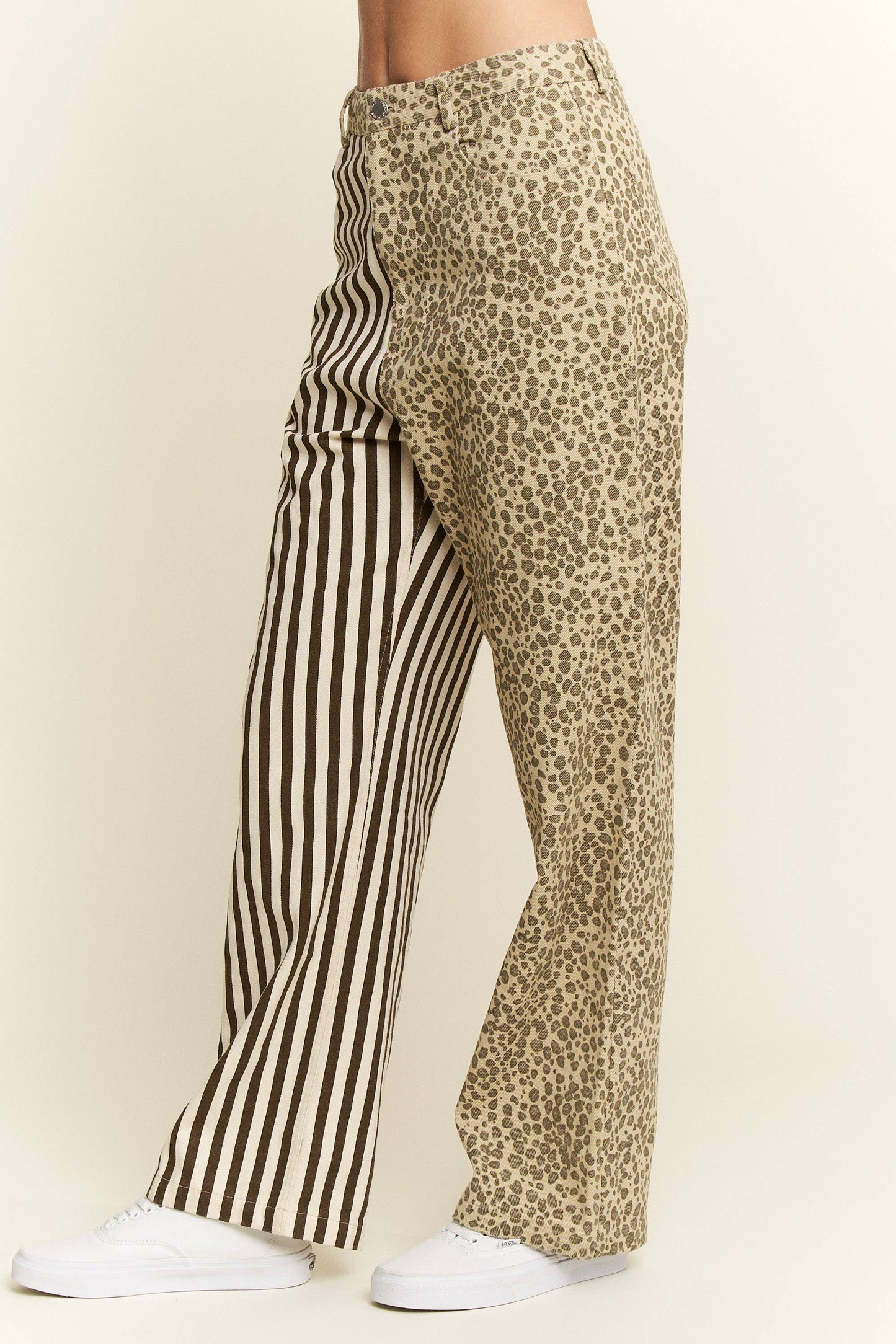 MIX & MATCH LEOPARD-STRIPE PANTS: Brown