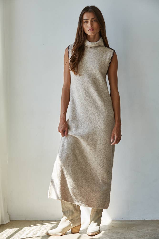 Turtle Neck Sleeveless Bodycon Maxi: Taupe