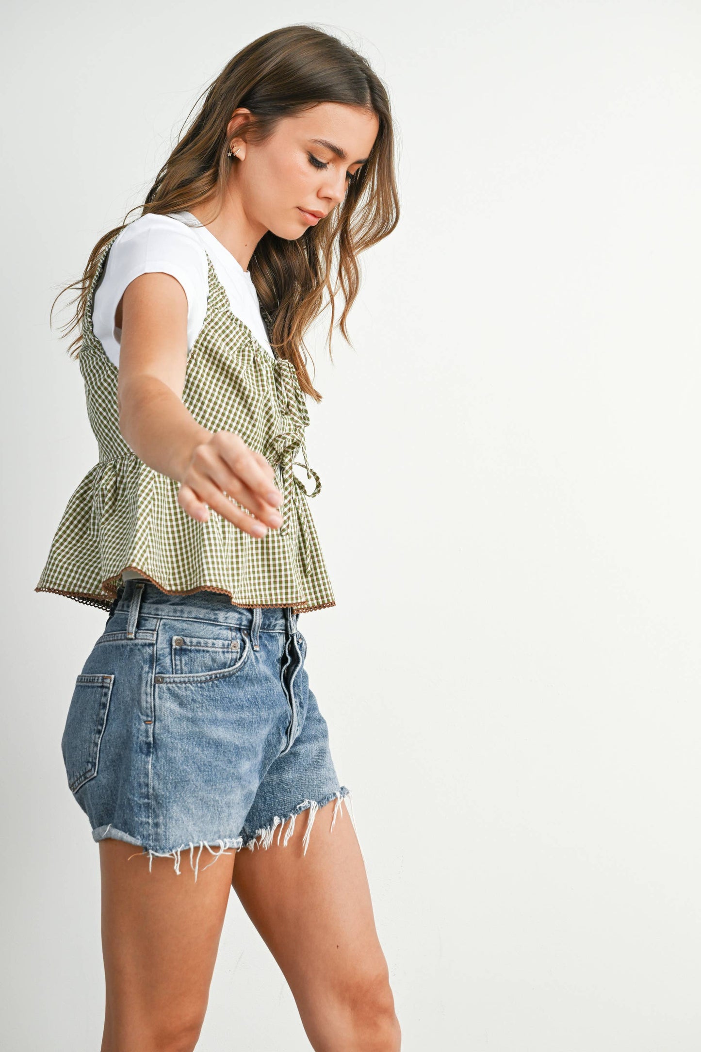 Tie-Front Sleeveless Peplum Tank Top - BMT7875: OLIVE MULTI