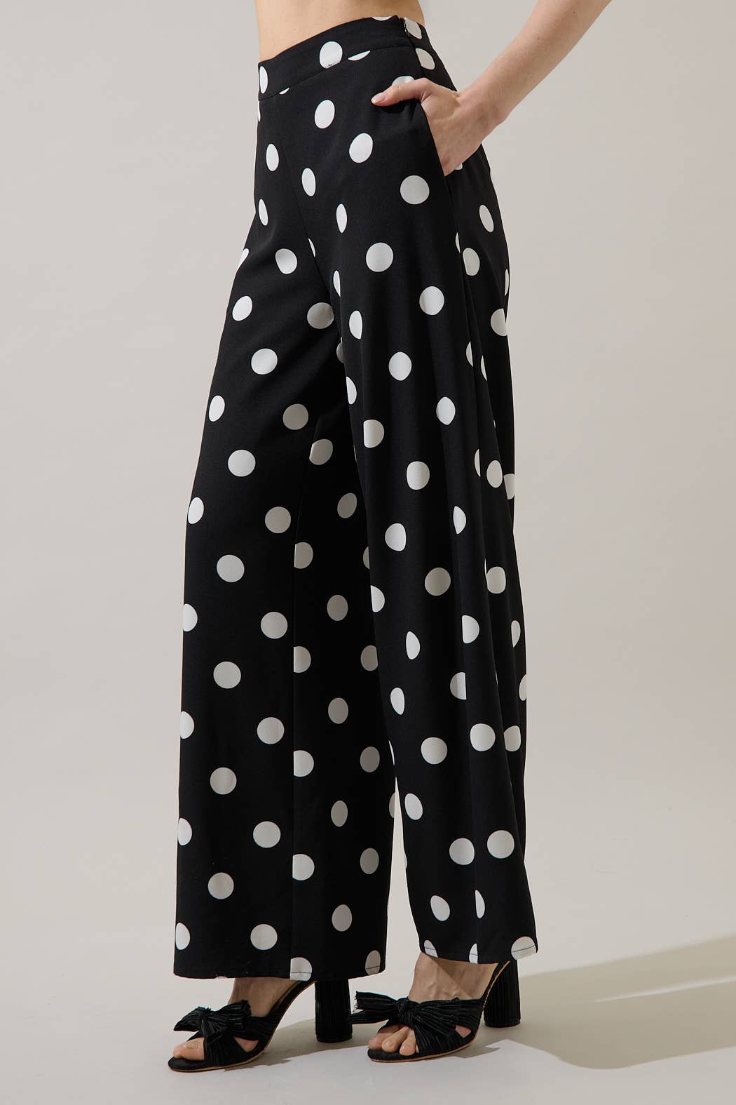 Randal Polka Dot Wide Leg Pants: BLACK-WHITE
