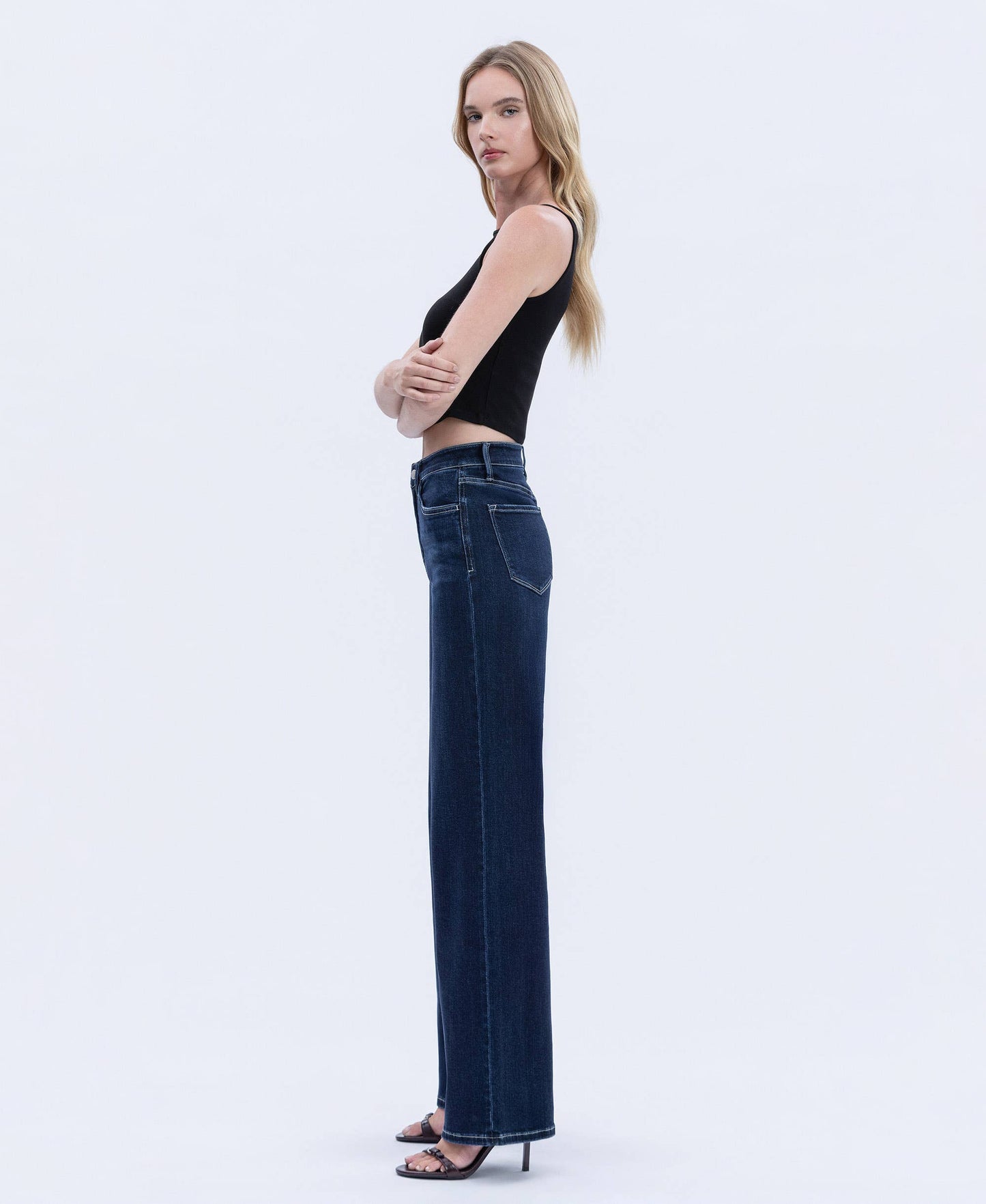 HIGH RISE DARK WASH FULL LENGTH WIDE JEANS F6259: HARMONIOUS LIGHT