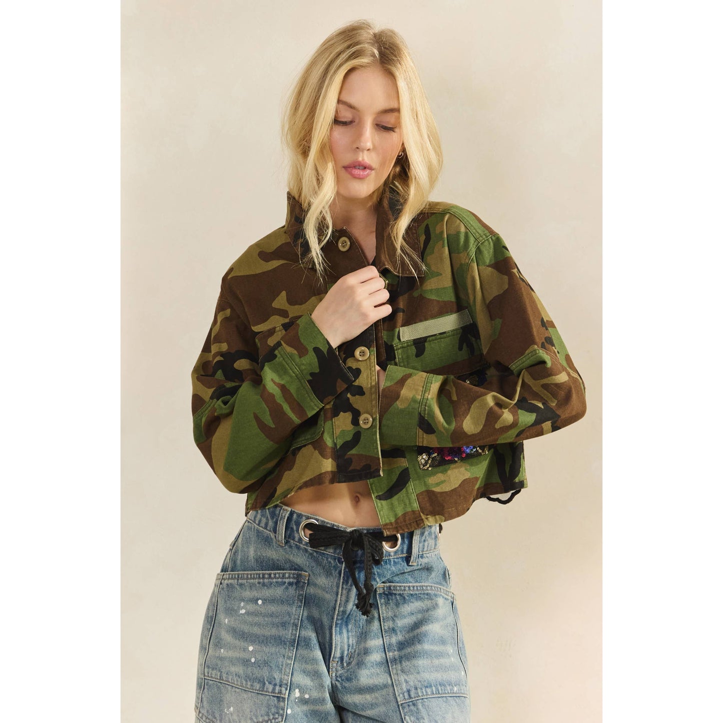 Camo/Sequin Contrast Jacket: Camo Sequin