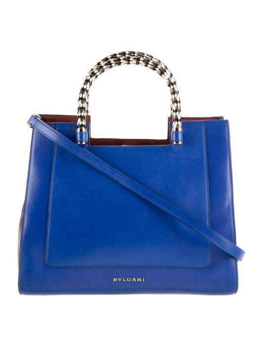Bvlgari Blue/Burgundy Leather Serpenti Scaglie Tote