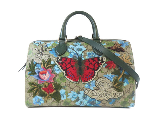 Gucci GG Supreme Monogram Bloom Embroidered Butterfly Large Boston bag