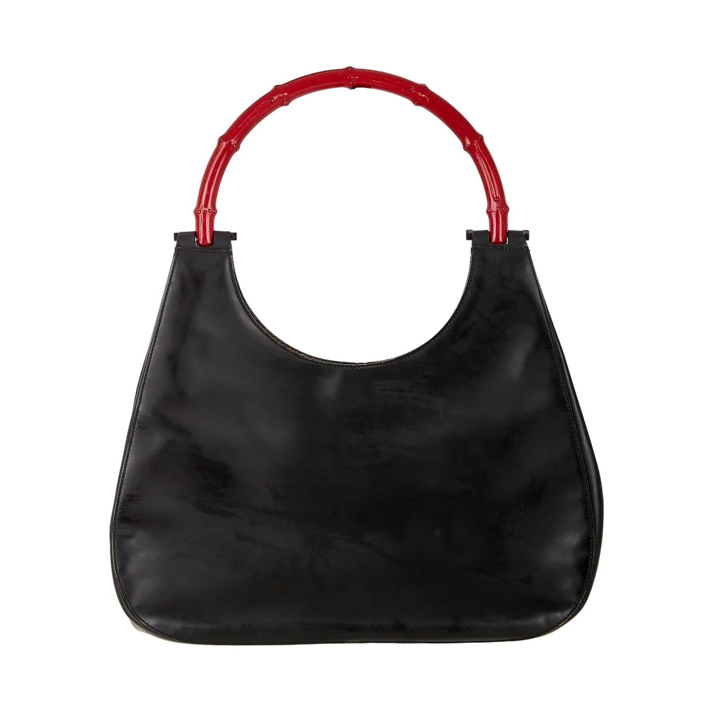 Gucci vintage leather shoulder bag with red bamboo handle
