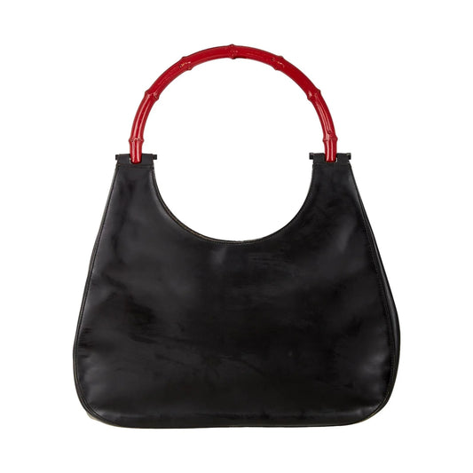 Gucci vintage leather shoulder bag with red bamboo handle