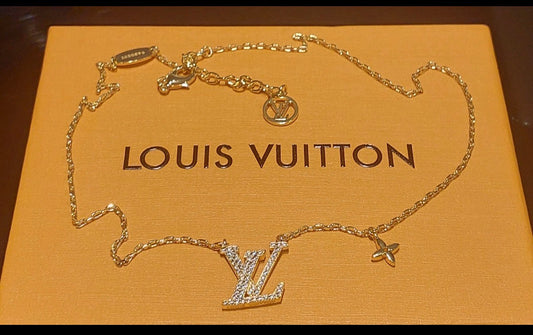 Louis Vuitton Crystal Logo Necklace - gold