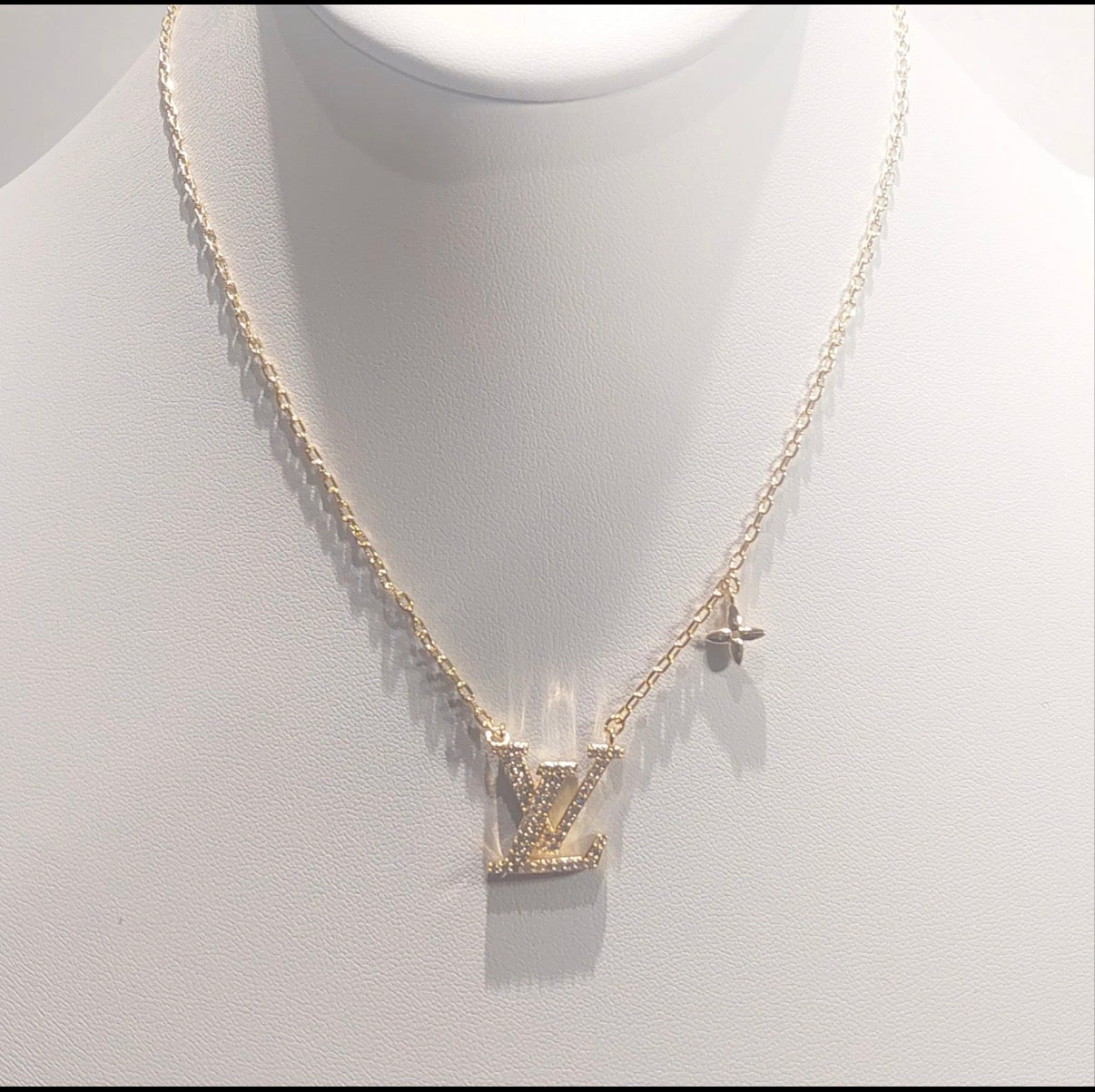 Louis Vuitton Crystal Logo Necklace - gold