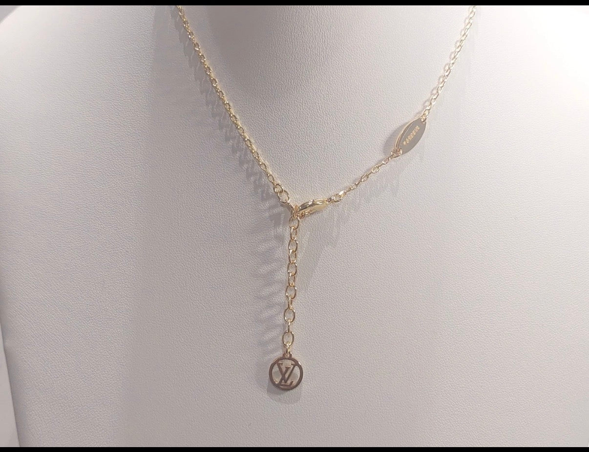 Louis Vuitton Crystal Logo Necklace - gold