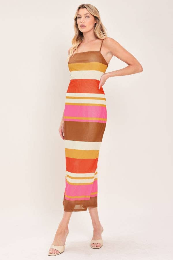 Power mesh midi dress - ID23683: BROWN/PINK