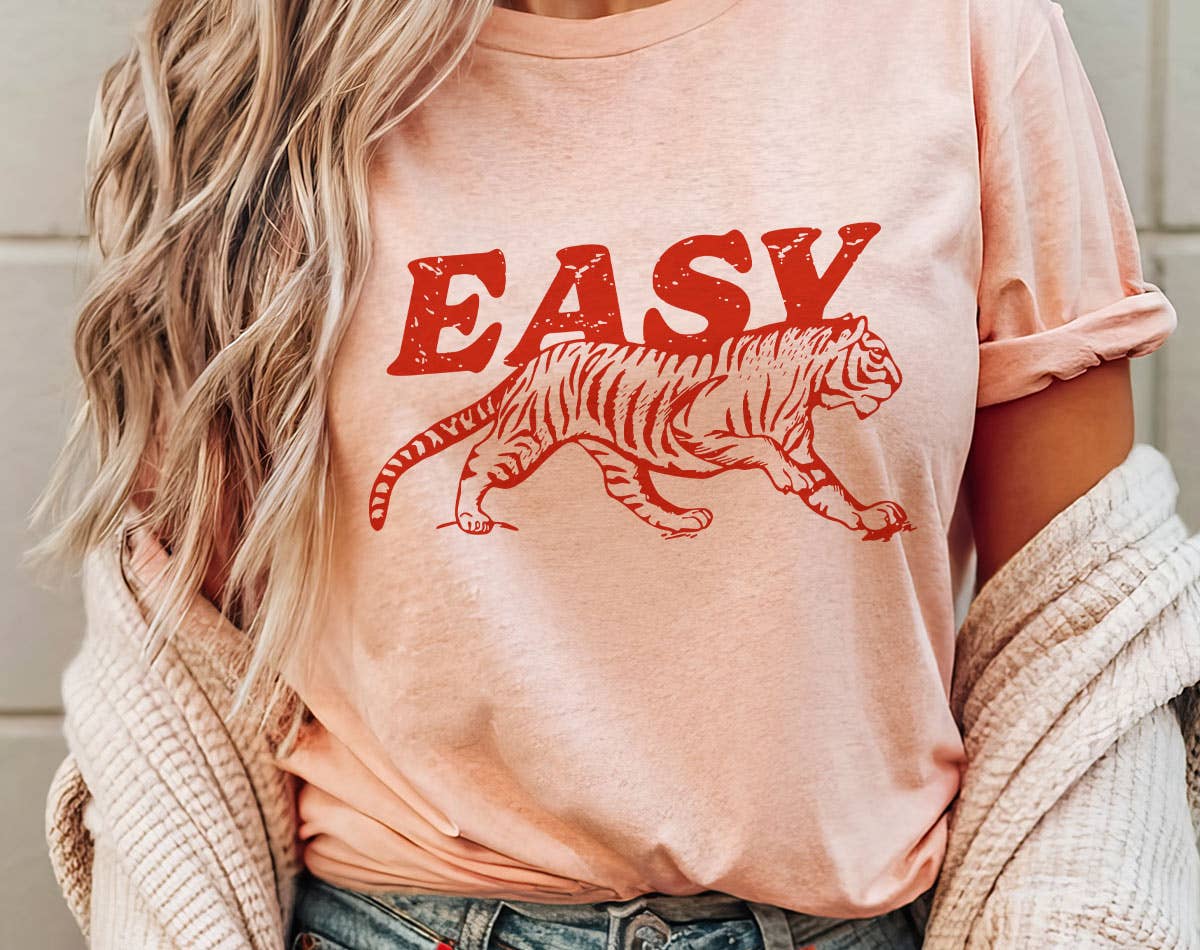 Easy Tiger Retro- Funny Saying Humor Graphic T-Shirt: Prism Peach