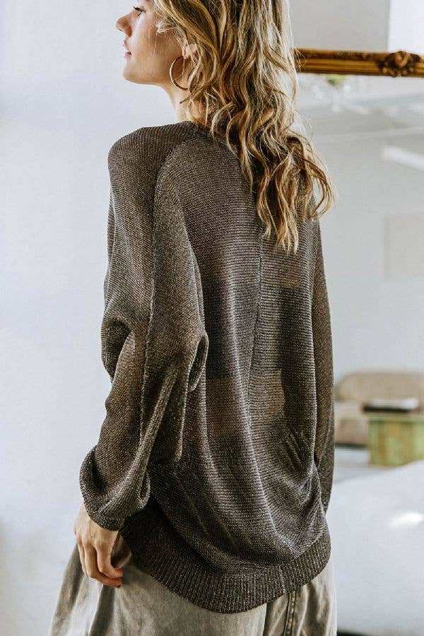 Metallic thread knitted sweater top - FSW1008: METALLIC BLACK