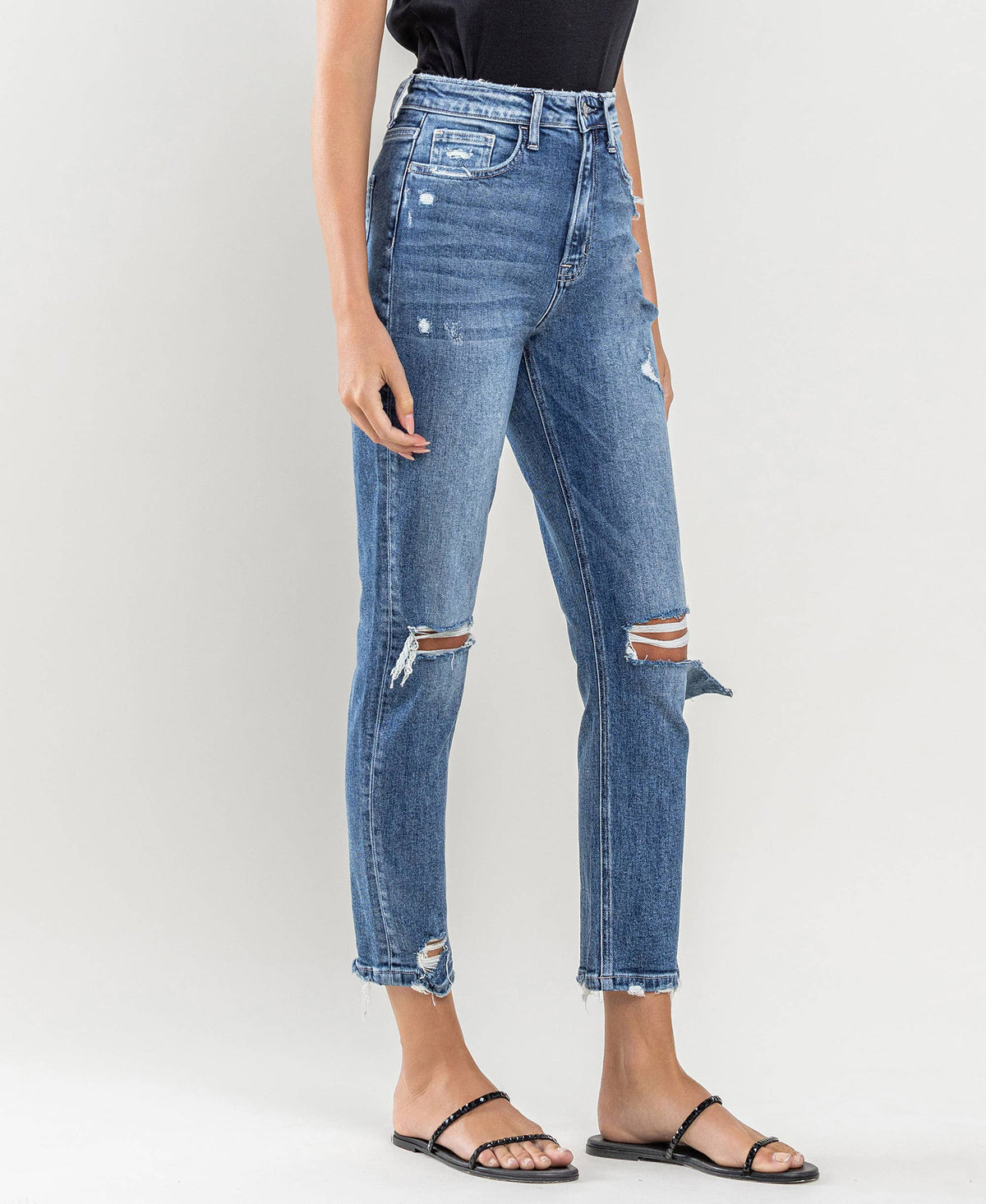 SUPER HIGH RISE DISTRESSED MOM JEANS: LAST NIGHT