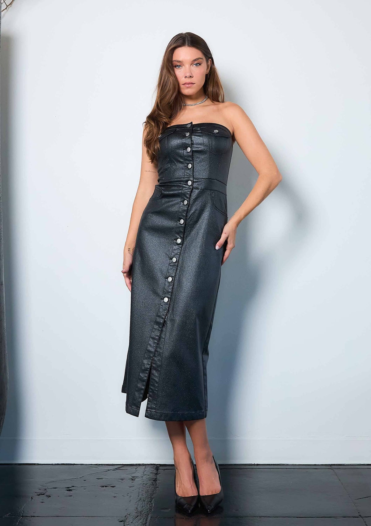 Glitter Tube Top Dress: Black