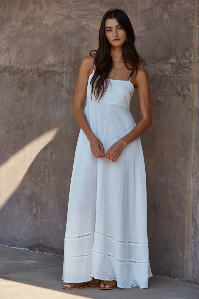 Cotton Tube Maxi Dress With Back Smocking: White