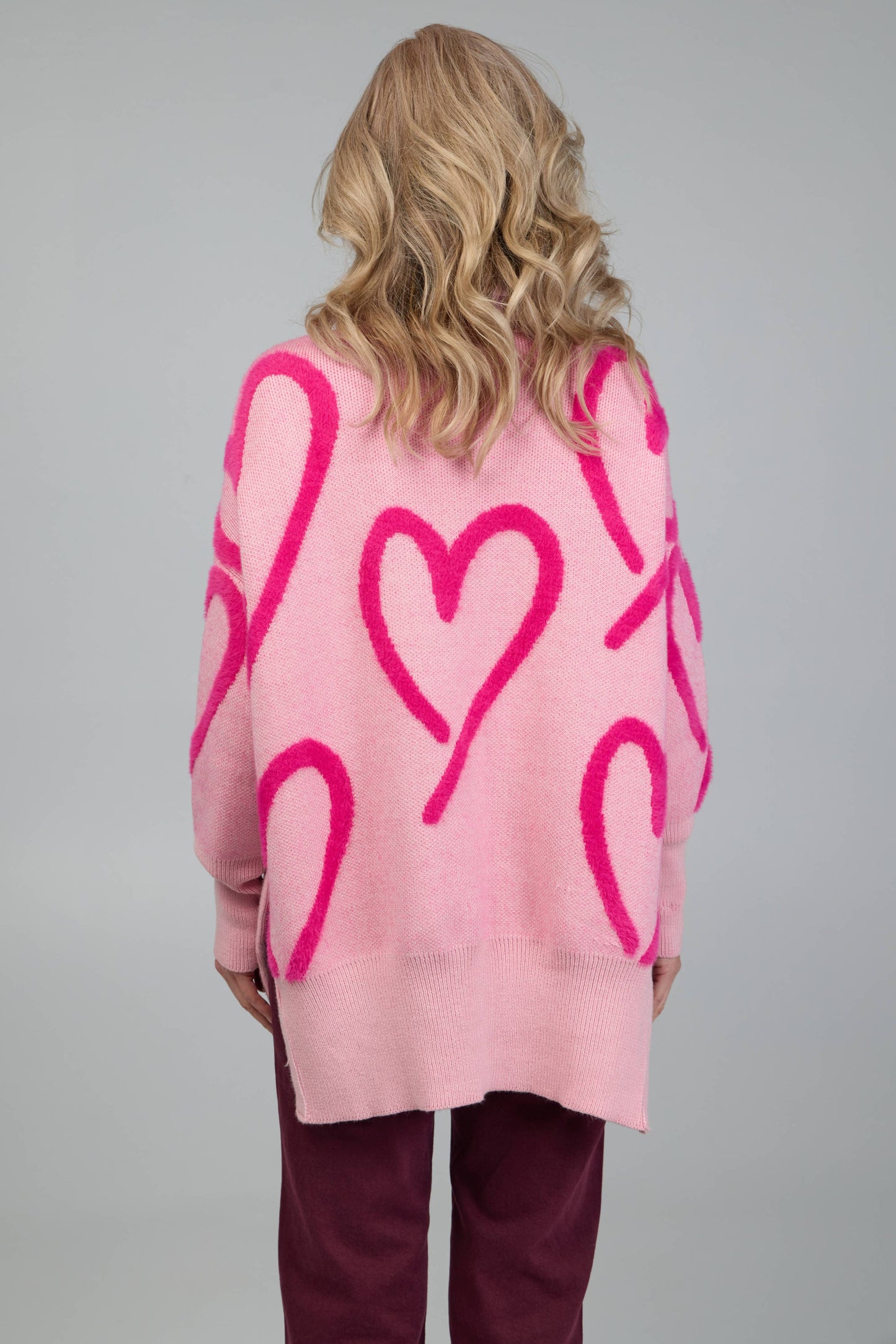 Whimsical Heart Pullover Sweater: Pink