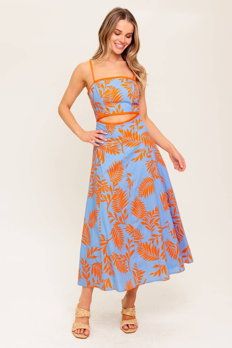 Island cut out midi dress - ID22446: BLUE ORANGE