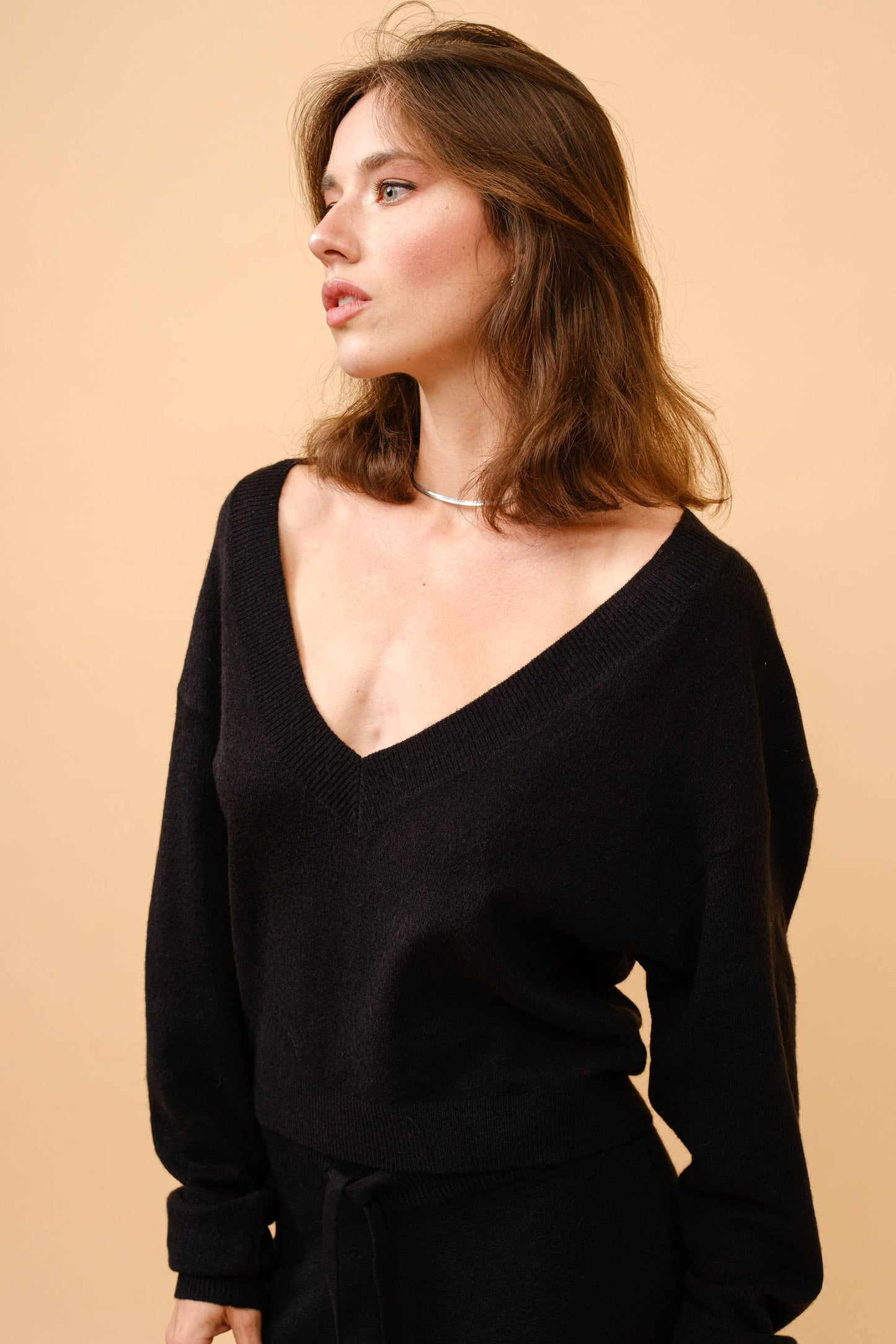 CASHMERE V NECK SWEATER S6290: Black