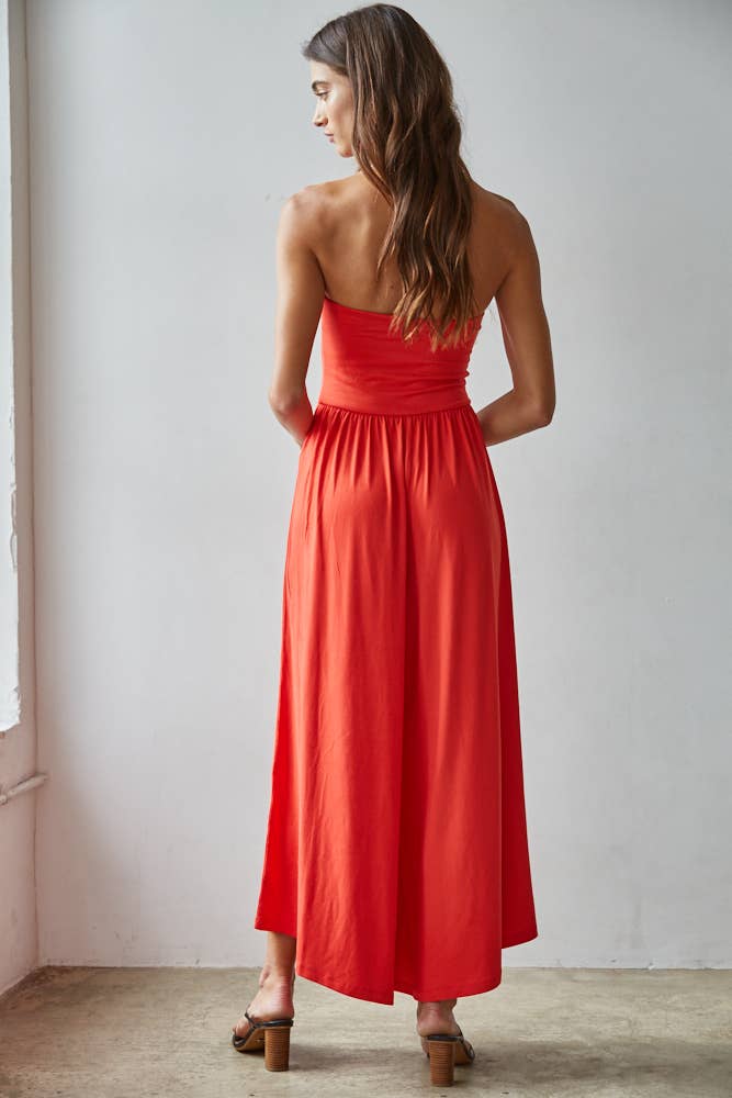 Tube Strapless Flare Jumpsuit: Cherry Tomato