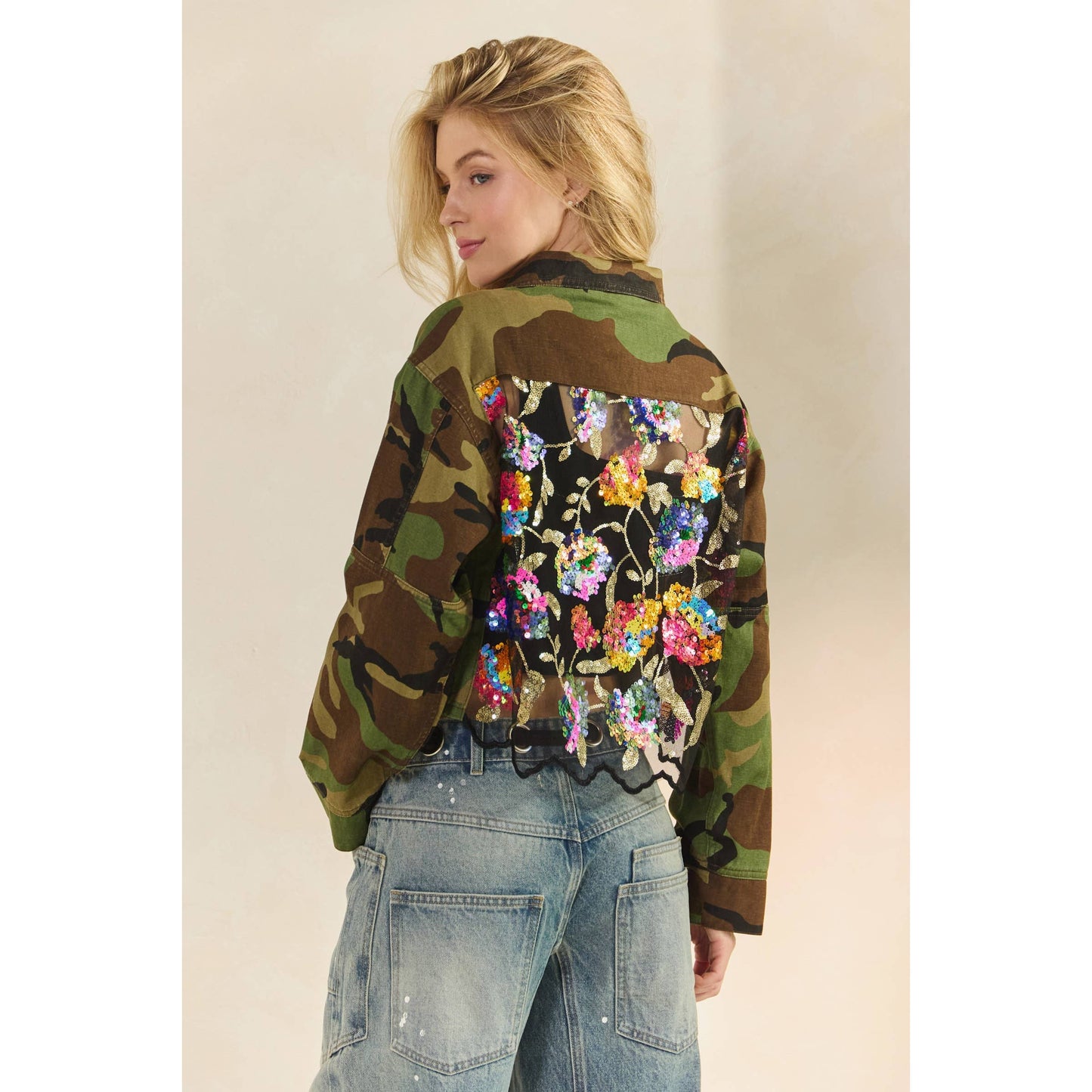 Camo/Sequin Contrast Jacket: Camo Sequin