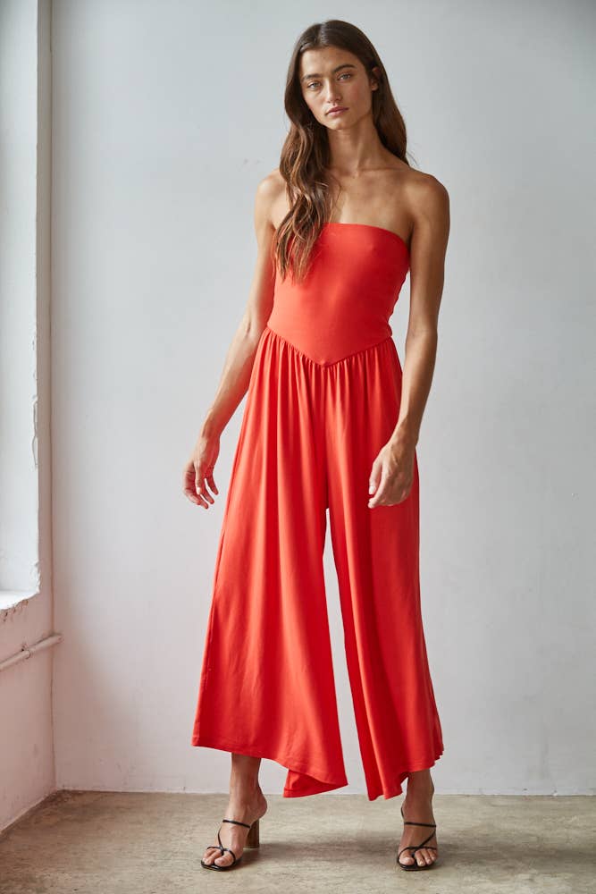 Tube Strapless Flare Jumpsuit: Cherry Tomato