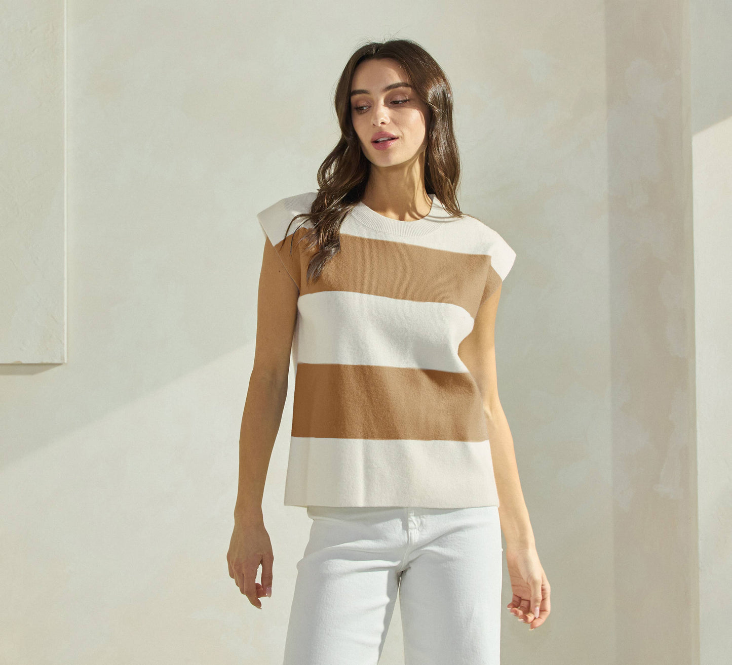 Striped Sleeveless Knit Top: IVORY/SKY