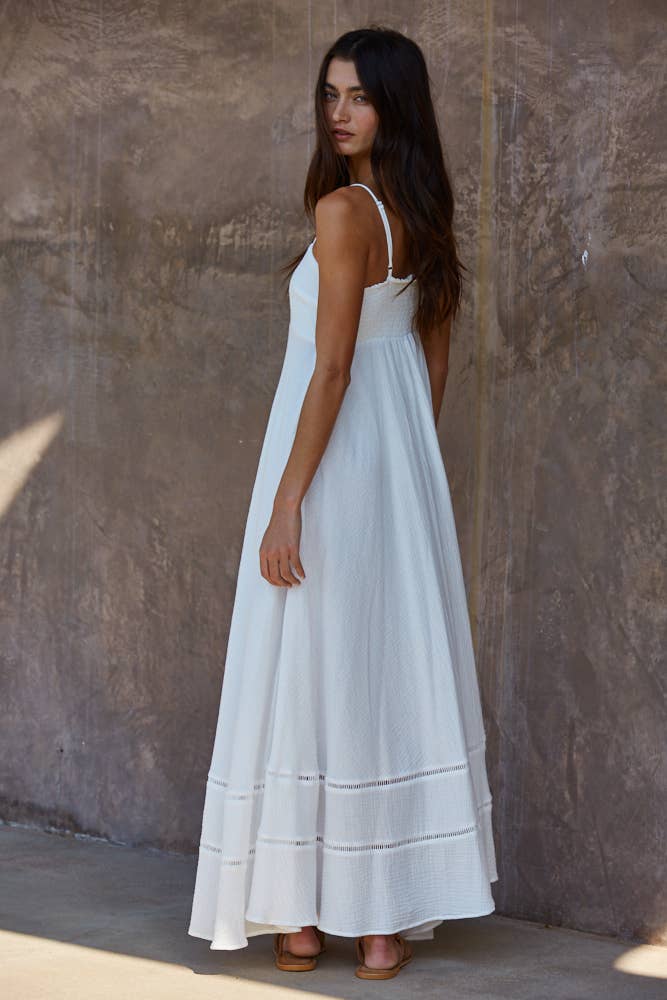 Cotton Tube Maxi Dress With Back Smocking: White