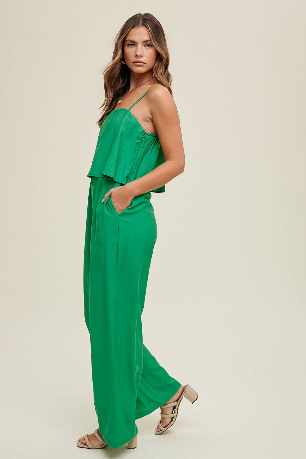 DOUBLE LAYERED JUMPSUIT / WL23-8409: GREEN