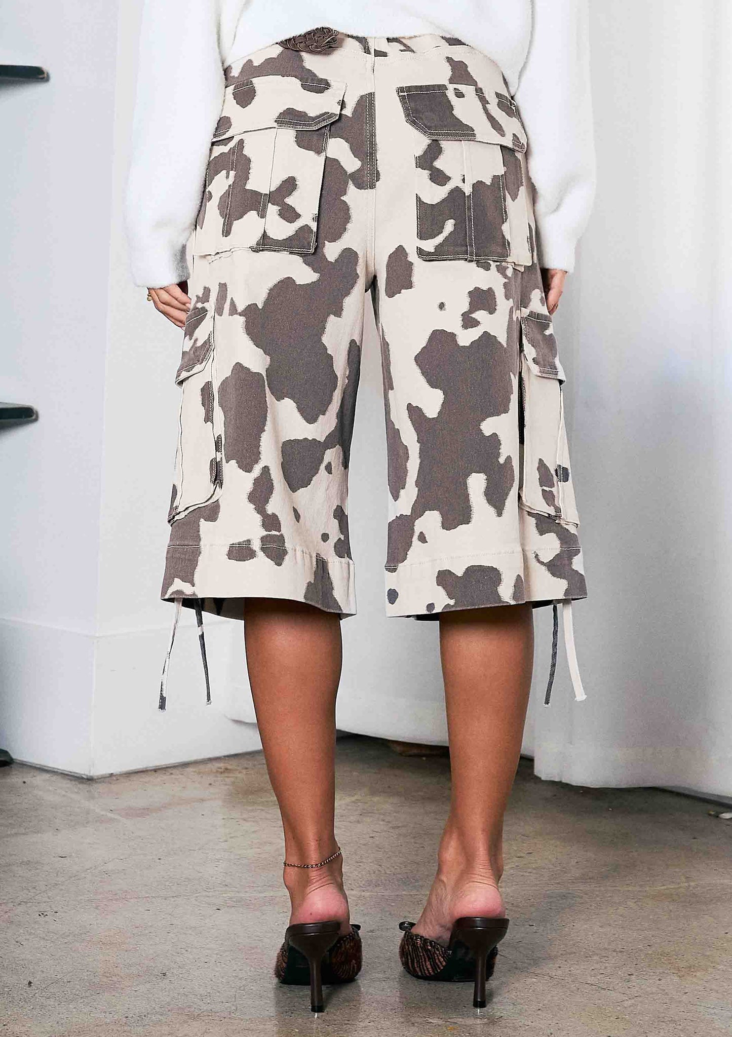 Printed Cargo Jorts: COW