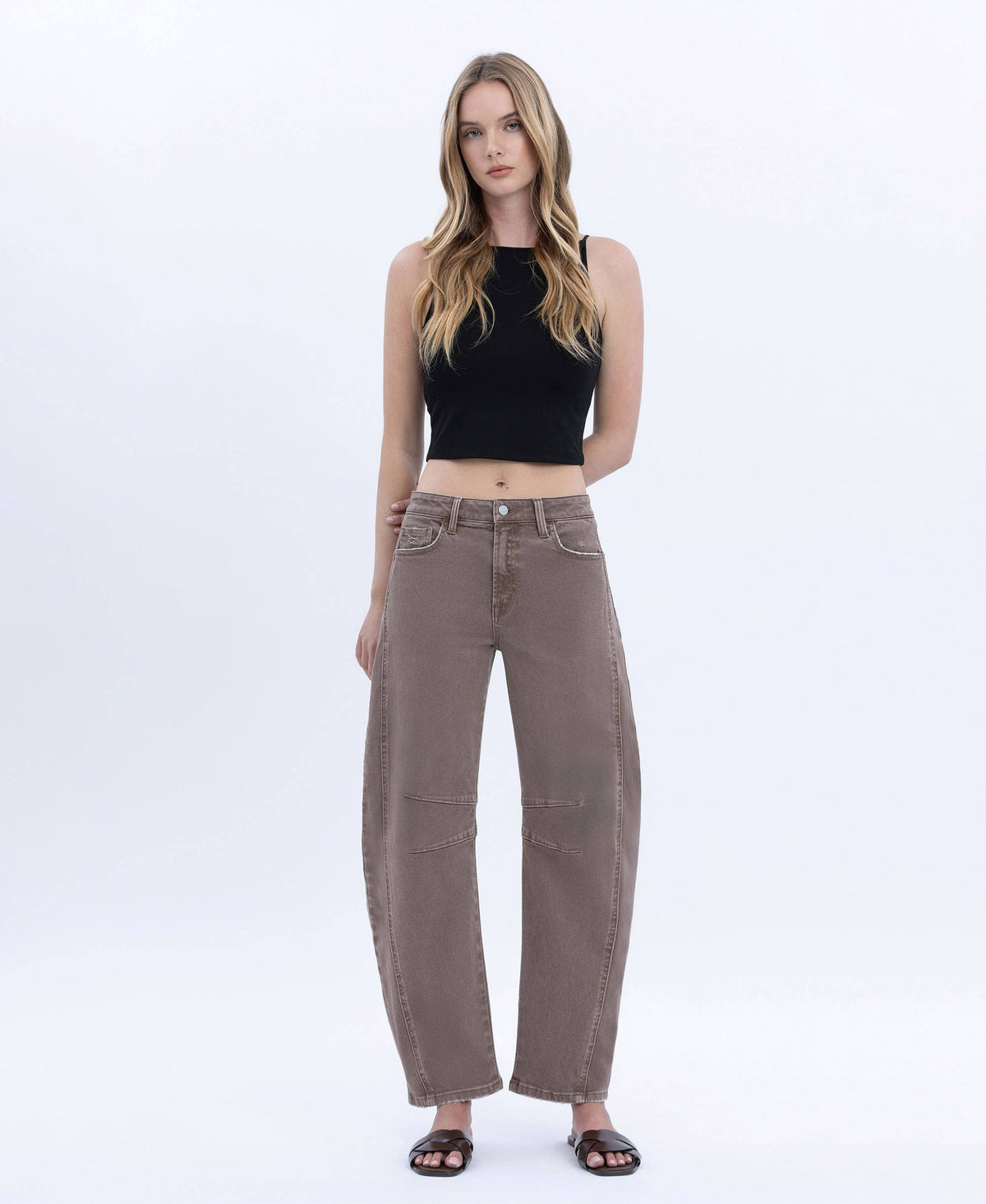 HIGH RISE CROP BARREL JEANS F6225STN: STONE