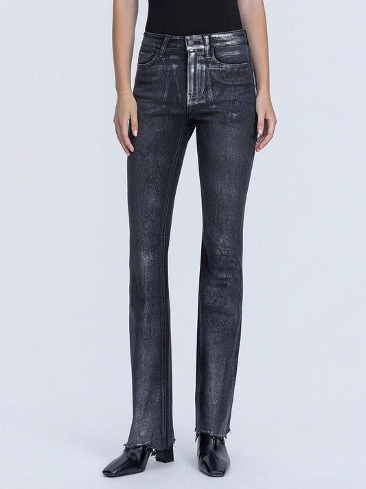 HIGH RISE METALIC COATED BLACK BOOTCUT JEANS F6370BK: Black
