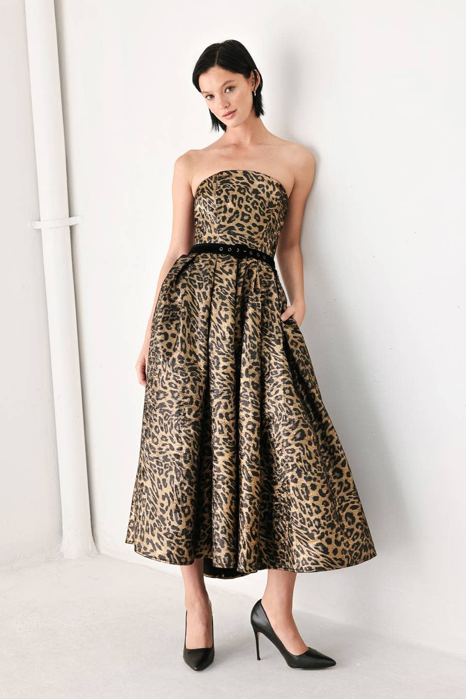 Leopard strapless midi dress - FD2382: GOLD/BLACK