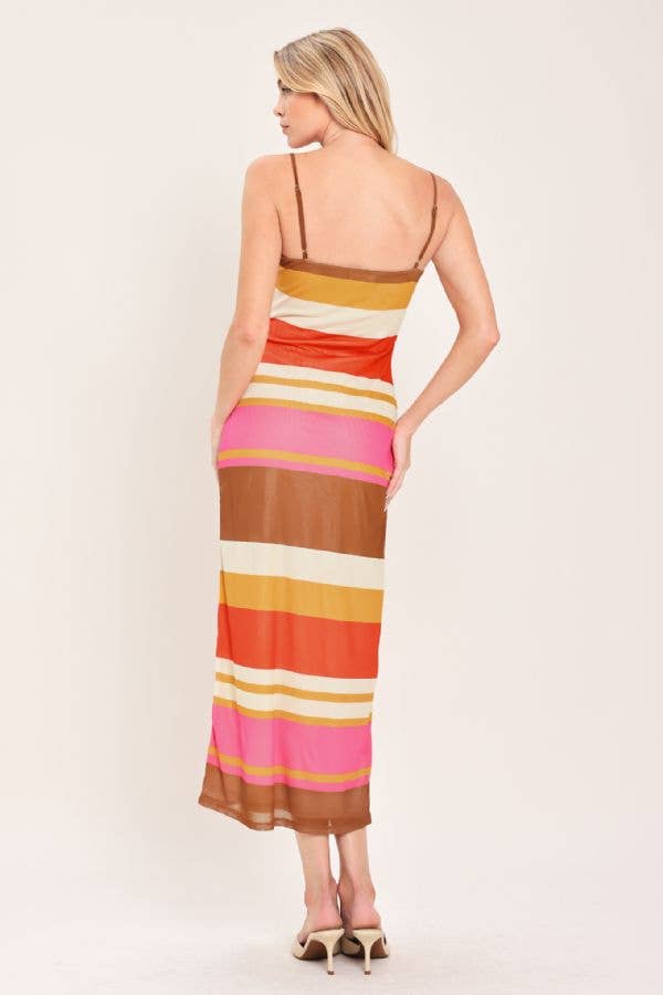 Power mesh midi dress - ID23683: BROWN/PINK