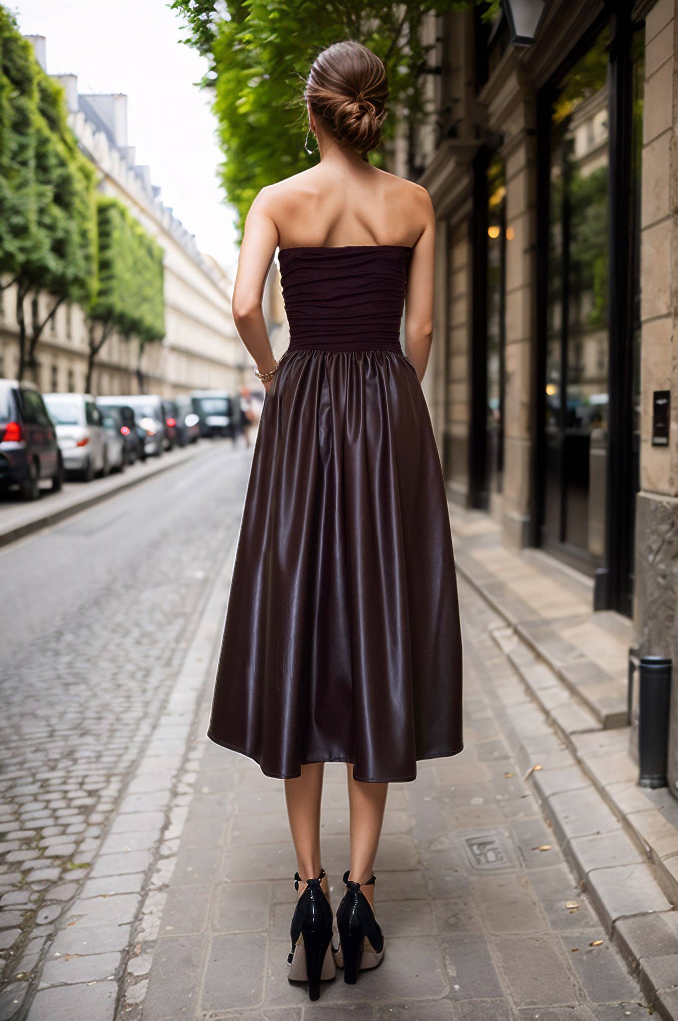 MIMI TUBE DRESS (DARK WINE VEGAN LEATHER)- VD3330PU:
