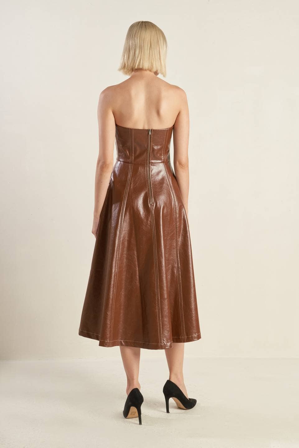 A faux leather midi dress - FD1213: Brown / Contemporary / S