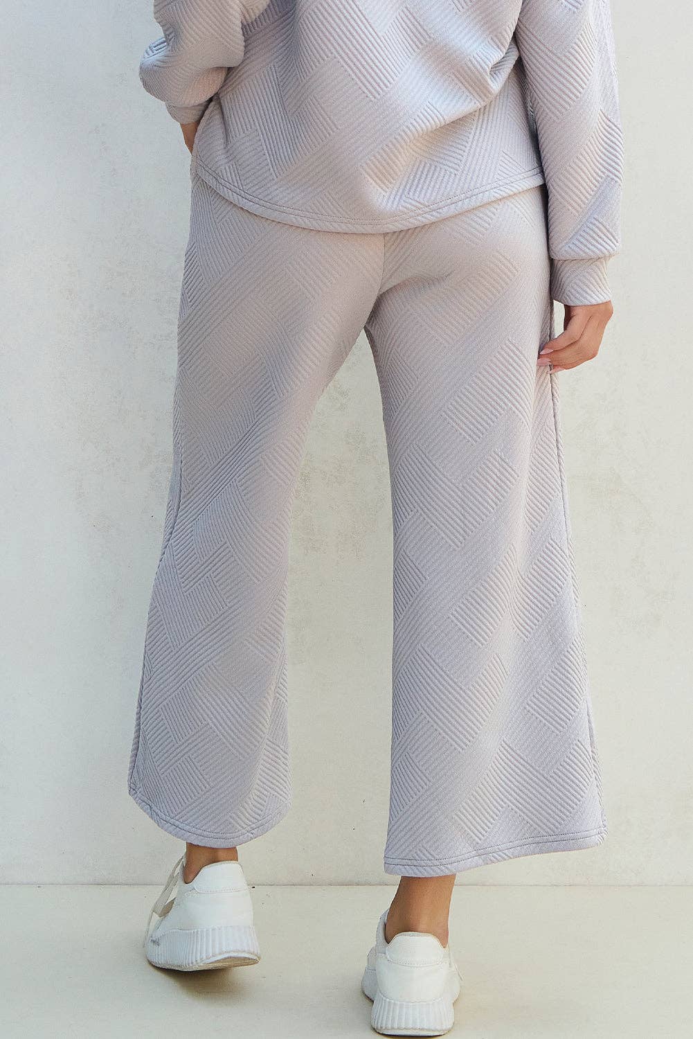 Laylah Textured Top and Pants Set: Light Grey / 95%Polyester+5%Elastane / S - 4/6