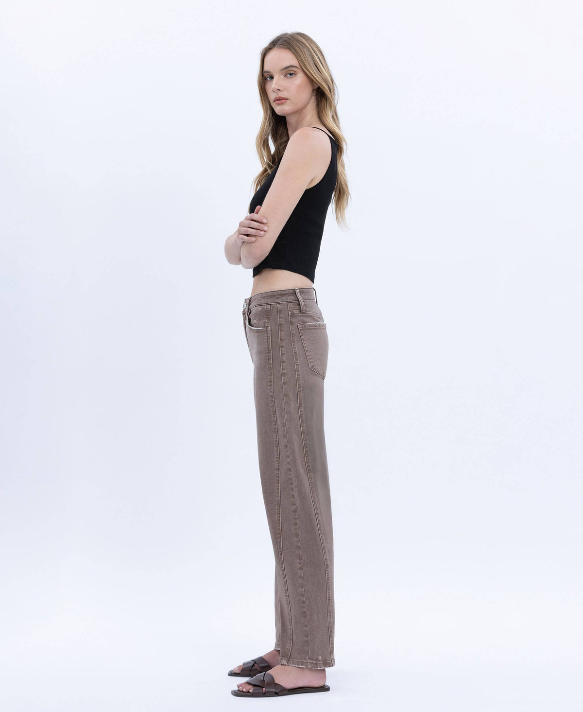HIGH RISE CROP BARREL JEANS F6225STN: STONE