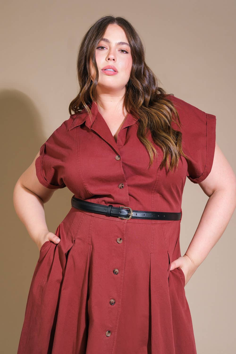 Plus size Berry shirt dress  - FD1238-P: BERRY