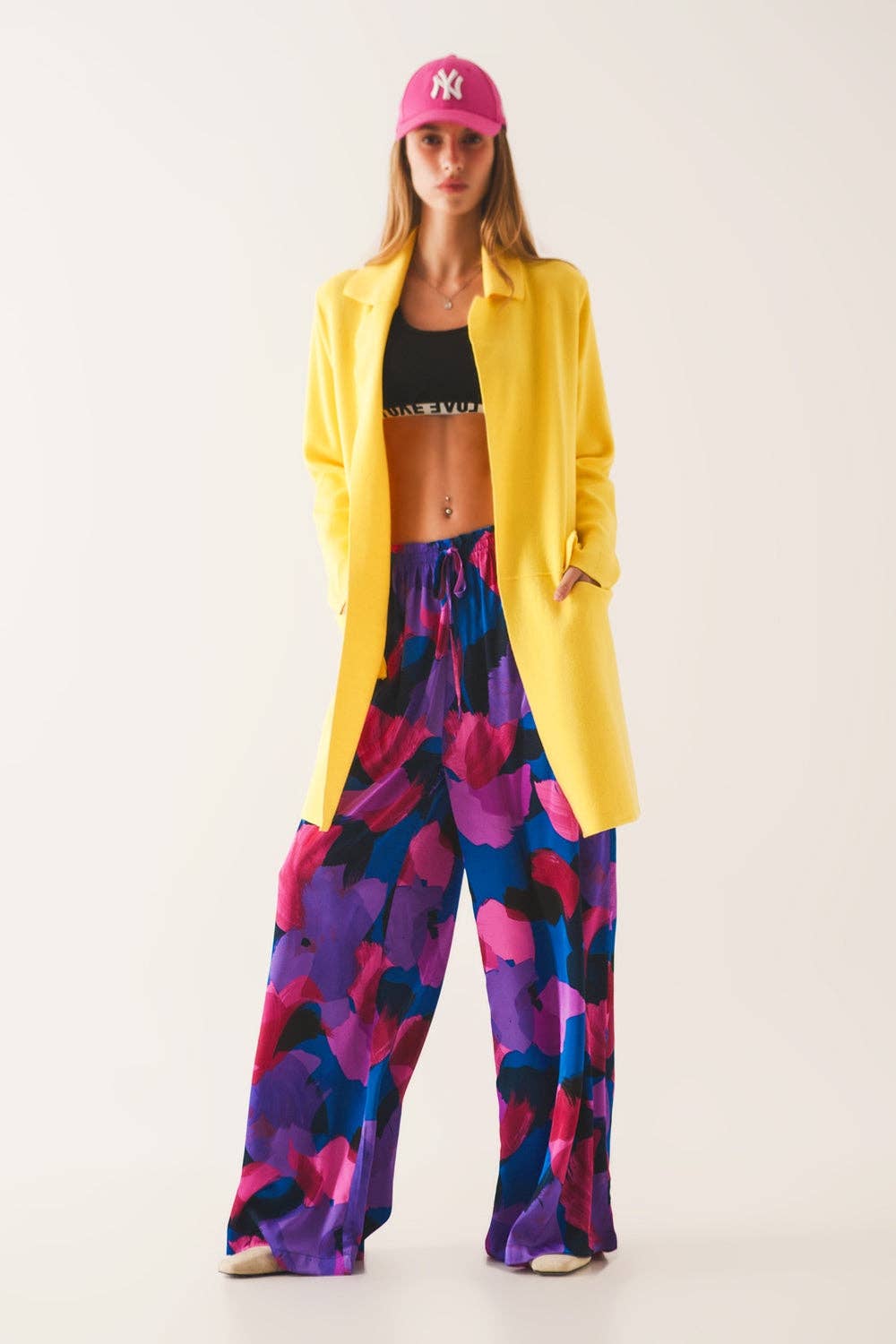 Wide leg pants in purple floral: Purple