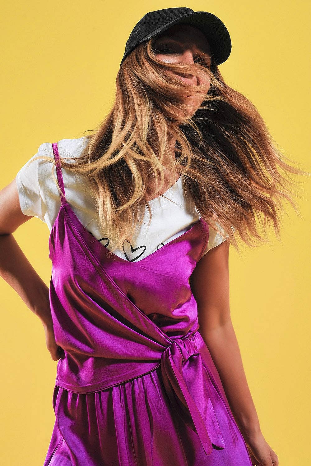 Satin cami strap jumpsuit in fuchsia: Fuchsia / One Size