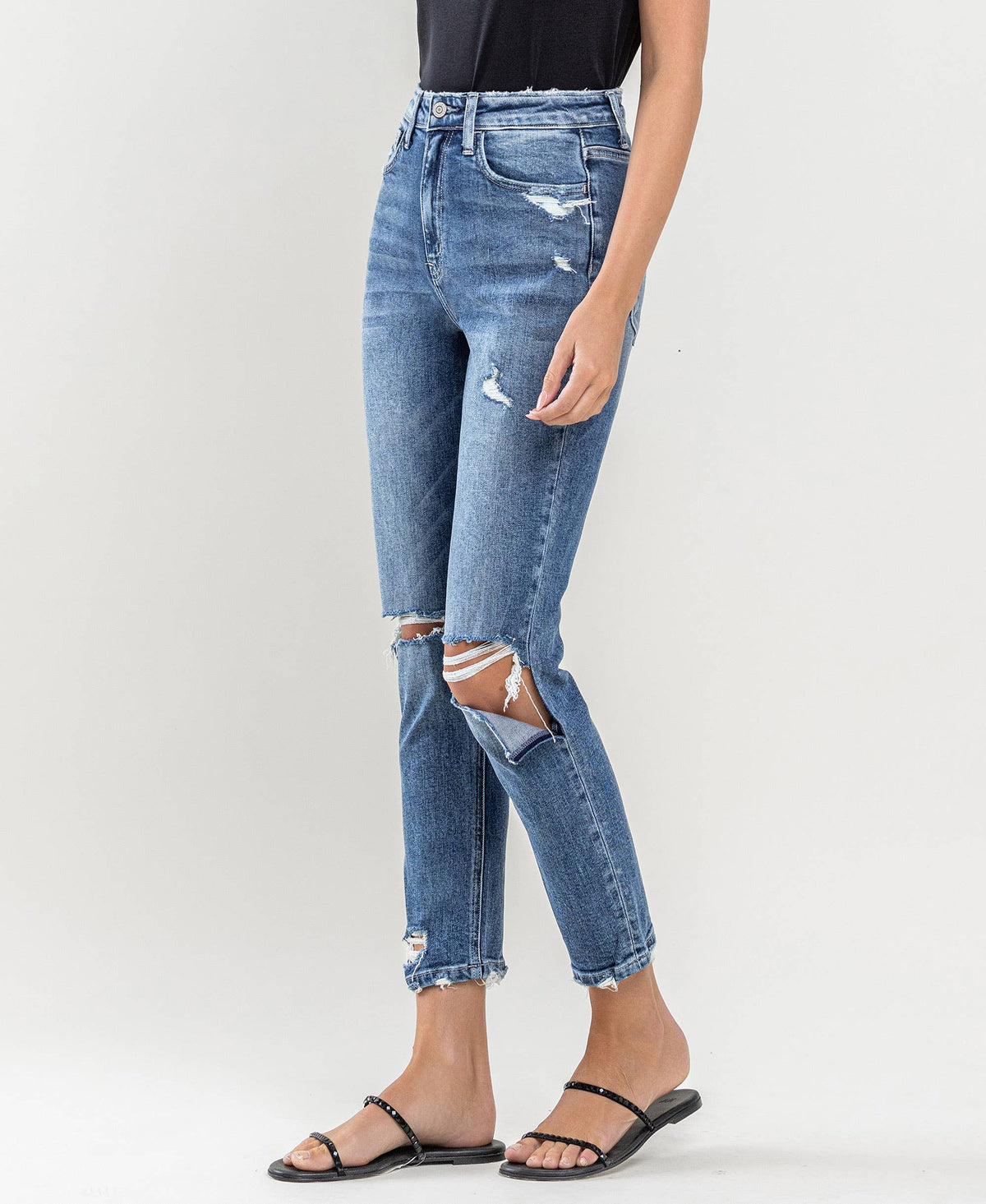SUPER HIGH RISE DISTRESSED MOM JEANS: LAST NIGHT