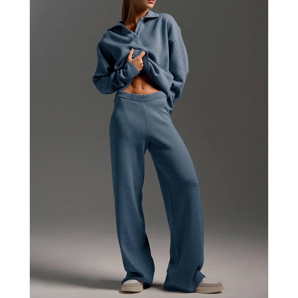 Long sleeve top and long pants sweater set: DENIM