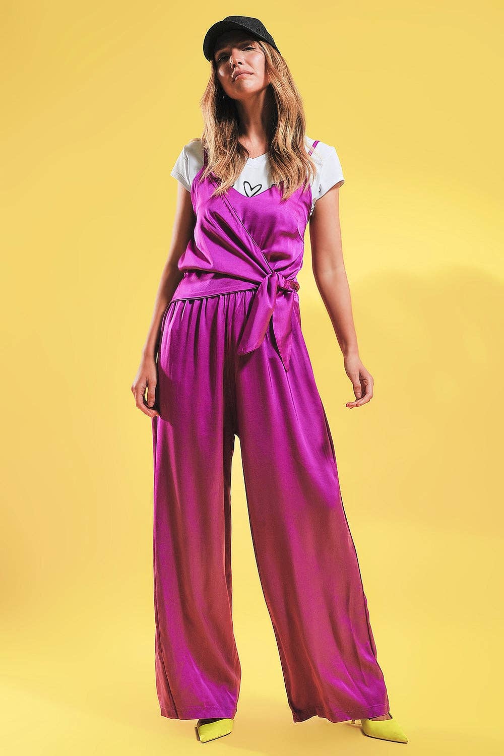 Satin cami strap jumpsuit in fuchsia: Fuchsia / One Size