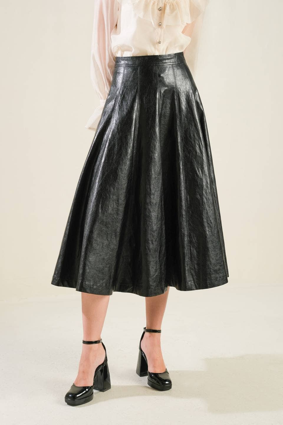 Faux leather full skirt - FK1112: Black