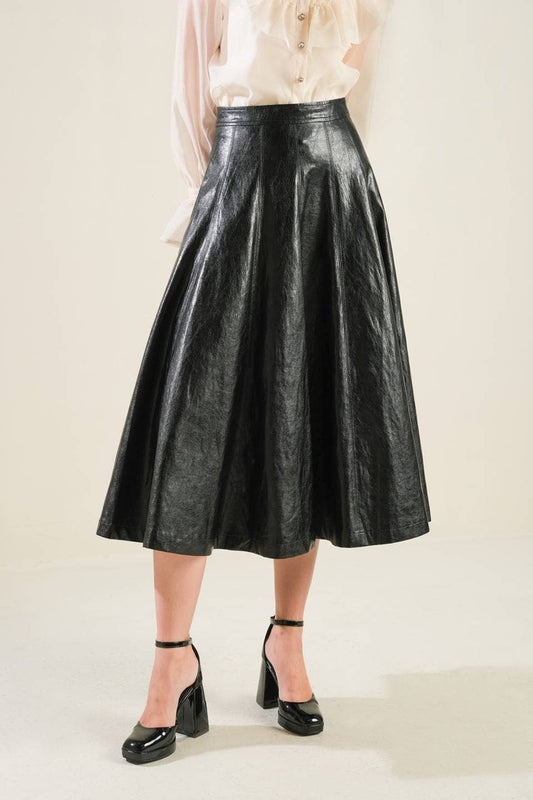 Faux leather full skirt - FK1112: Black