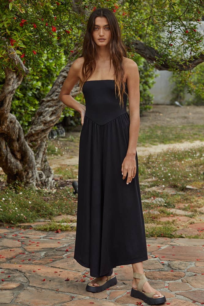 Tube Strapless Flare Jumpsuit: Black