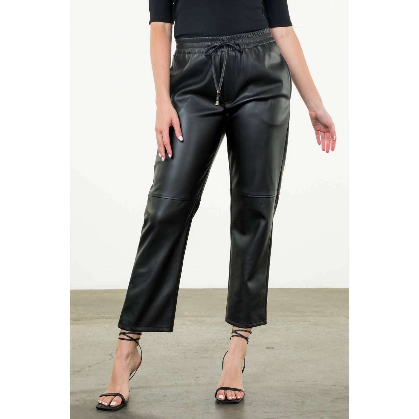 Leather Jogger Pants: BLACK / S