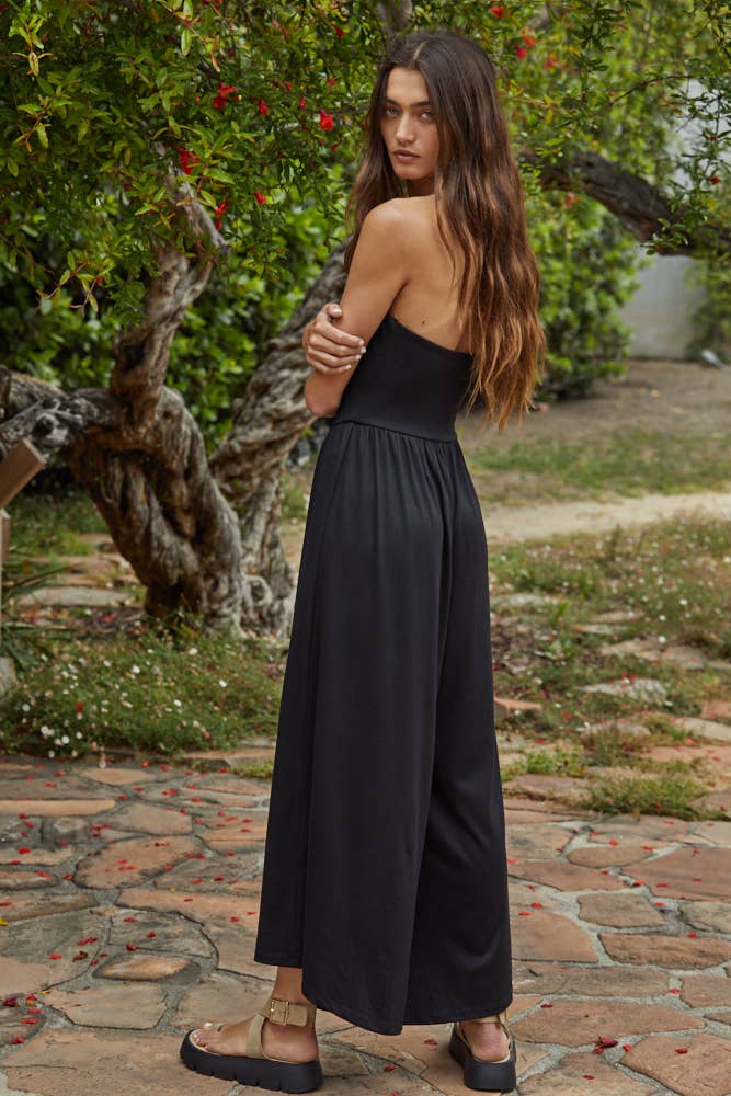 Tube Strapless Flare Jumpsuit: Black